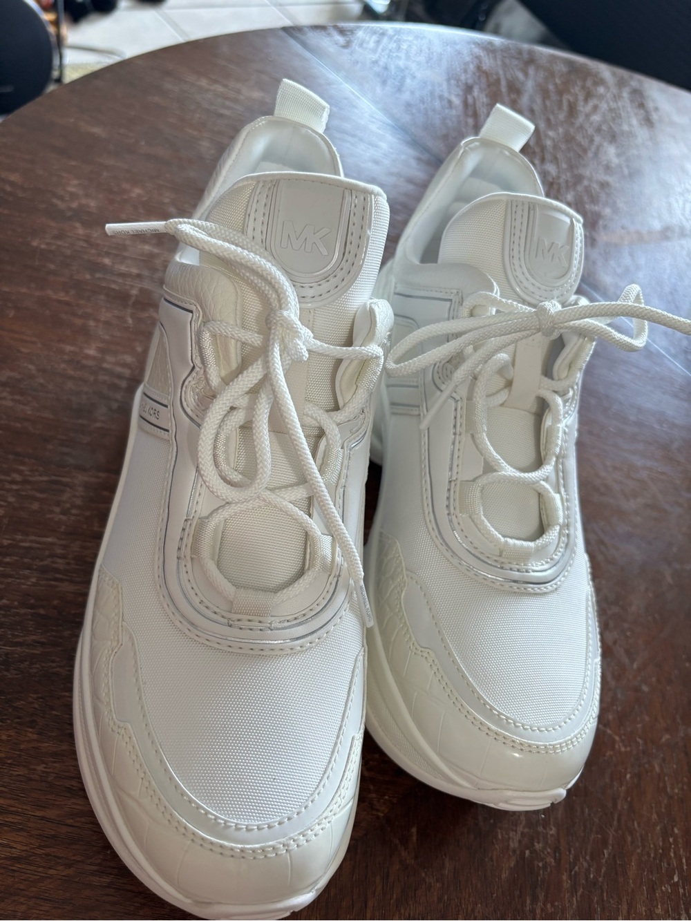 Michael Kors Cream Leather & Mesh Platform Sneakers - Picture 2 of 9